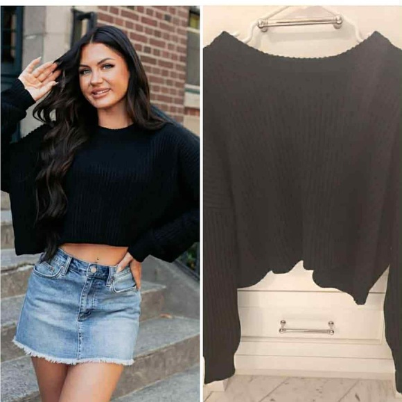 NanaMacs Sweaters - NanaMacs Black Ribbed Crop Sweater